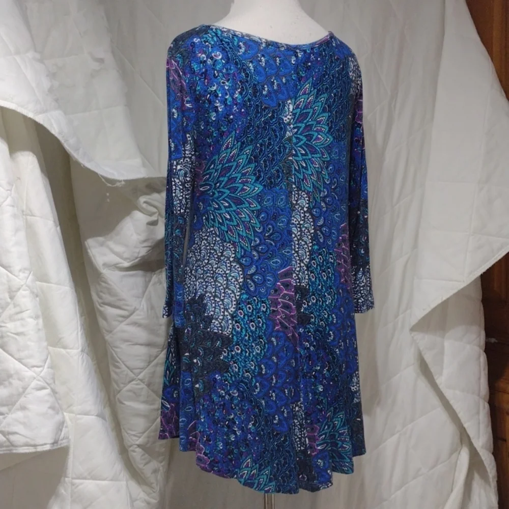 Beautiful peacock feathers tunic top/dress, sz med - Picture 5 of 16